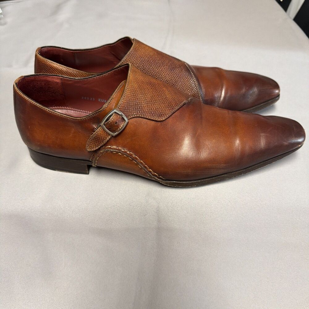 Magnanni Brown Leather Monk Double Strap Dress Shoes Mens Size 11.5